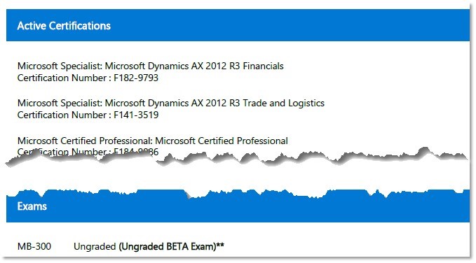 Microsoft Transcript example AX 2012 MB 300